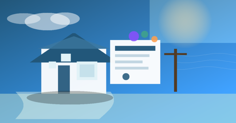 Ilustración abstracta de una casa y documentos para Vivienda para el Bienestar