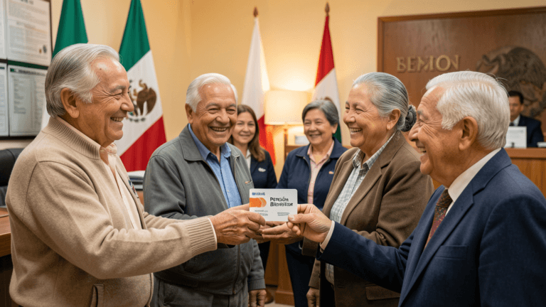 Adultos mayores recibiendo su pago de Pensión Bienestar Julio 2026 en el Banco del Bienestar