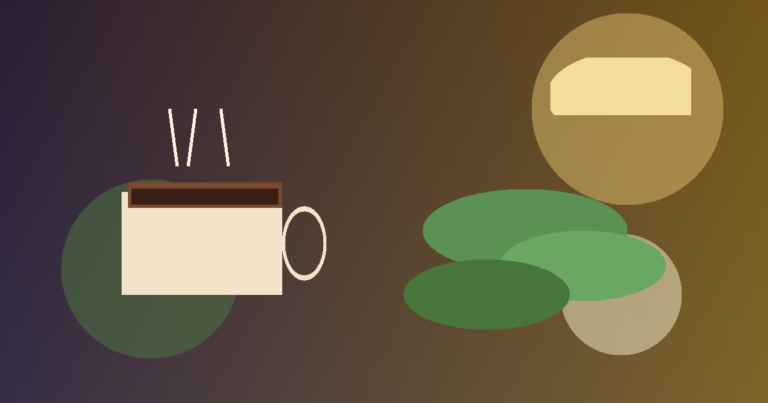 Ilustración abstracta de café y granos verdes para Café del Bienestar
