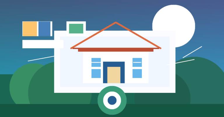 Ilustración de casas nuevas con tonos azules y verdes para Infonavit viviendas nuevas