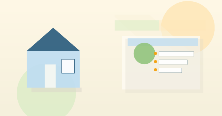 Ilustración abstracta de casa y documentos para Vivienda para el Bienestar